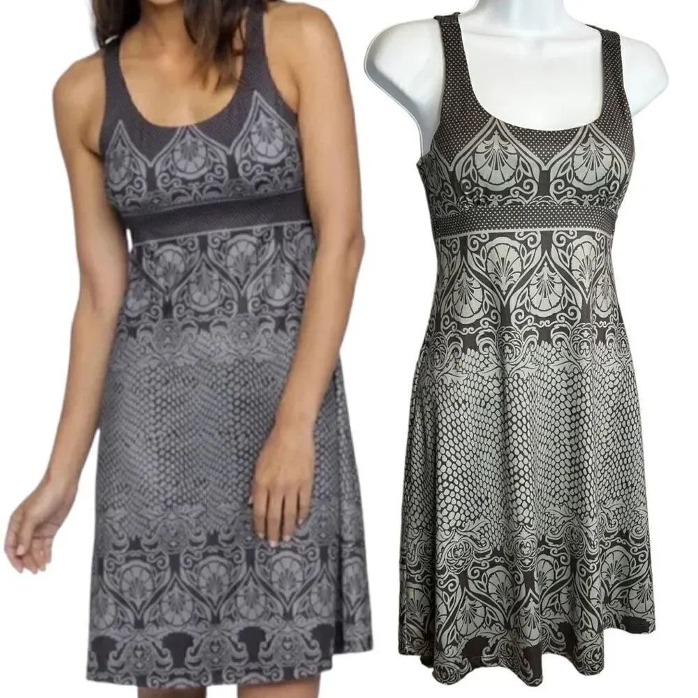 prAna Dress Women’s XS Grey Built In Bra Open Back Sleeveless Holly Dress Padded